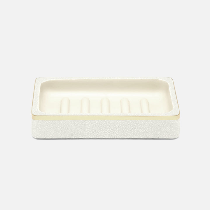Bradford, Blanc Br/Gold, Soap Dish, Rectangular Straight, Realistic Faux Shagreen/Brass