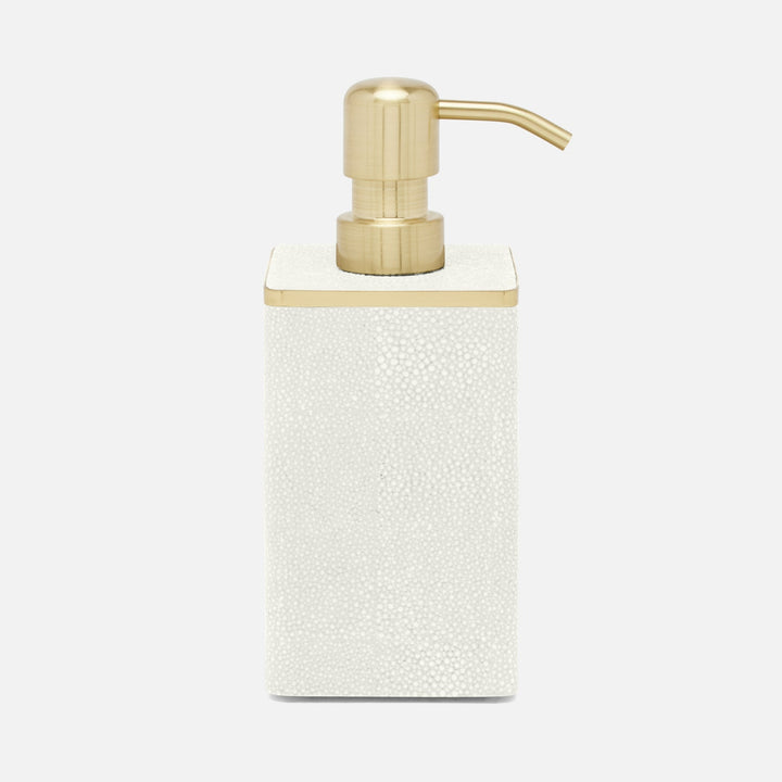 Bradford, Blanc Br/Gold, Soap Pump, Square Straight, Realistic Faux Shagreen/Brass