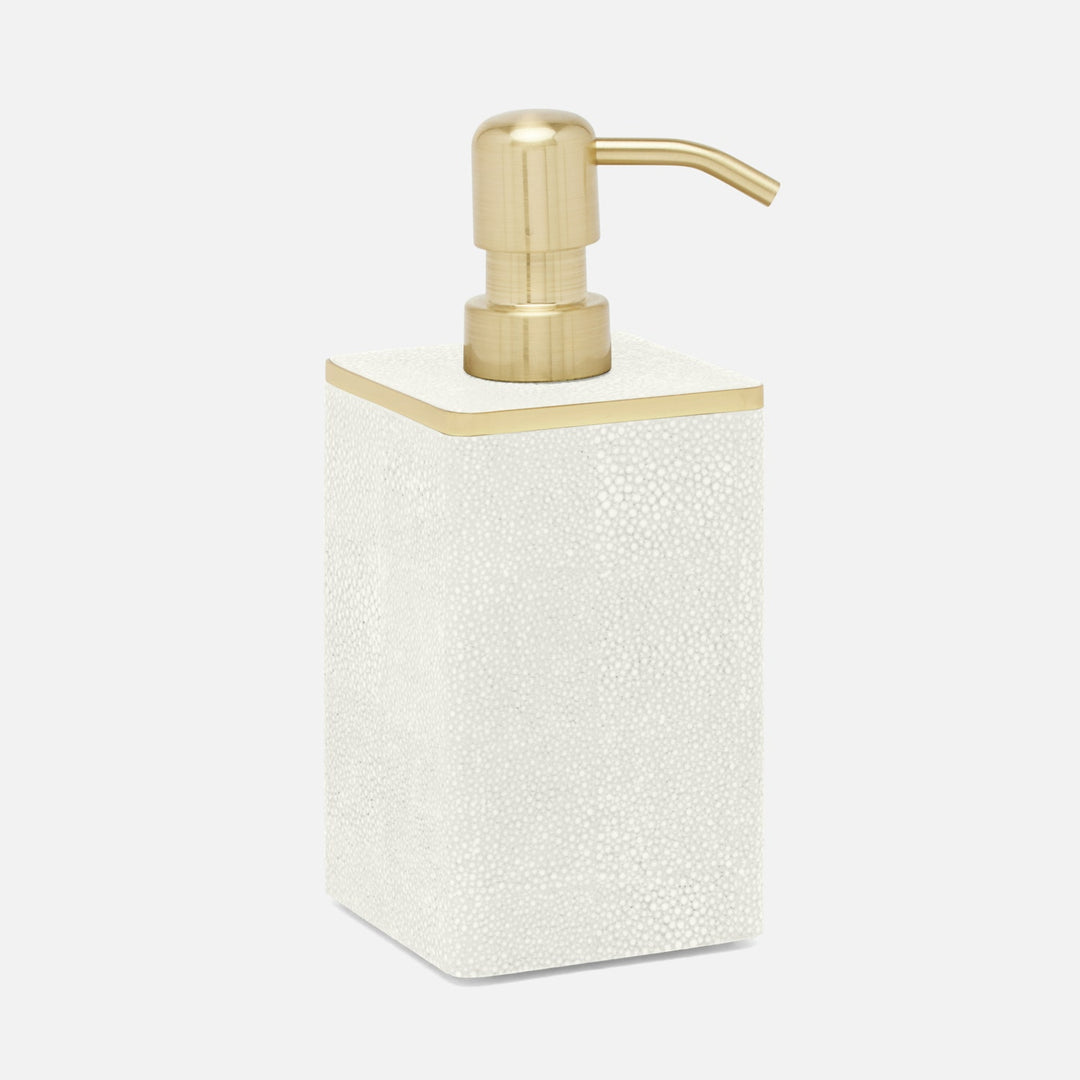 Bradford, Blanc Br/Gold, Soap Pump, Square Straight, Realistic Faux Shagreen/Brass