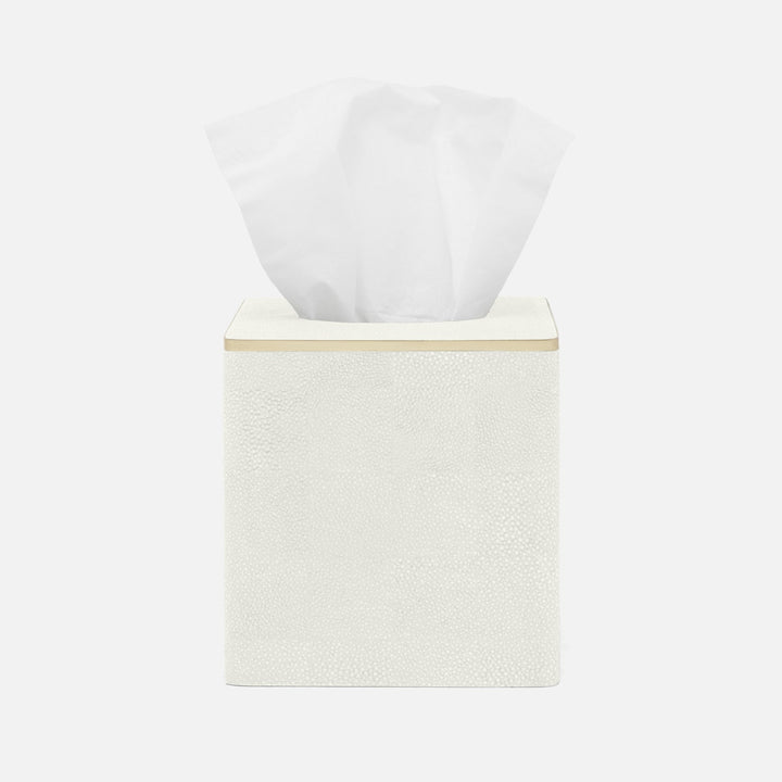 Bradford, Blanc Br/Gold, Tissue Box, Square Straight, Realistic Faux Shagreen/Brass