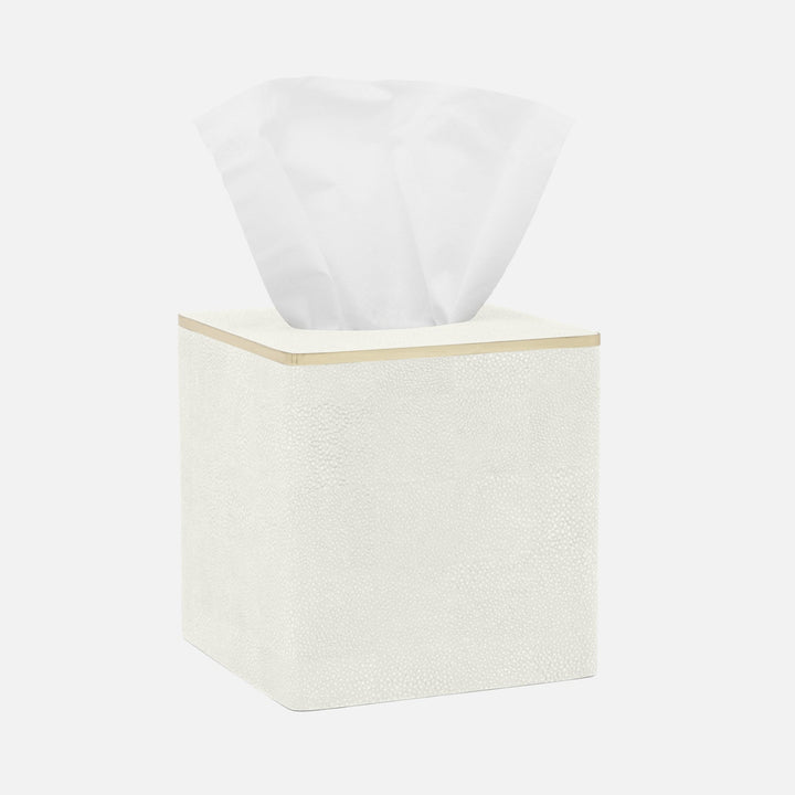 Bradford, Blanc Br/Gold, Tissue Box, Square Straight, Realistic Faux Shagreen/Brass