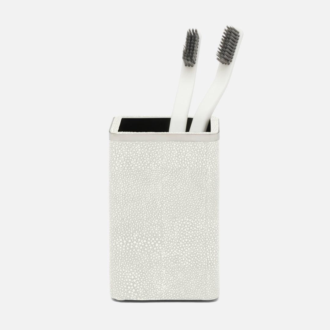 Bradford, Blanc Br/Silver, Brush Holder, Square Straight, Realistic Faux Shagreen/Stainless Steel