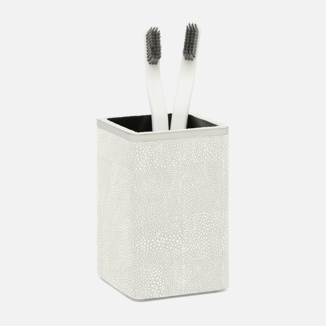 Bradford, Blanc Br/Silver, Brush Holder, Square Straight, Realistic Faux Shagreen/Stainless Steel
