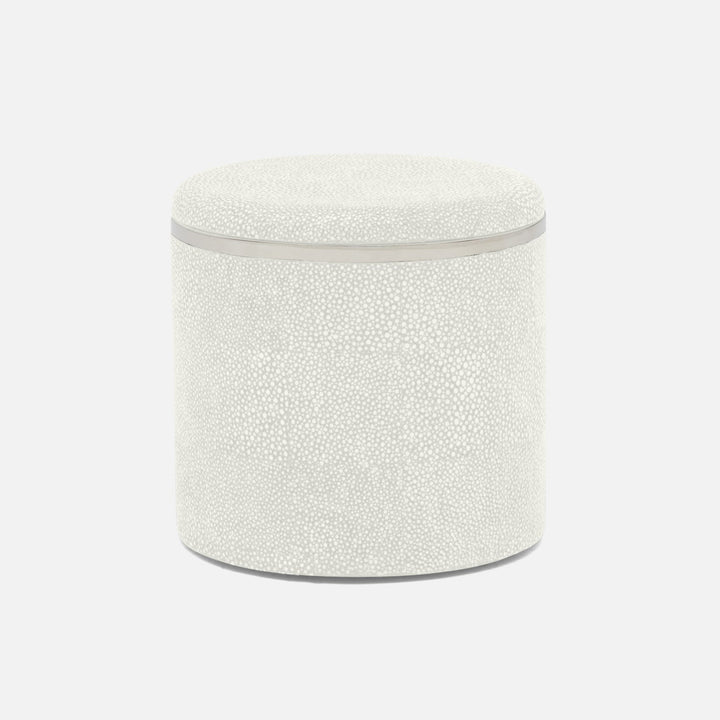 Bradford, Blanc Br/Silver, Canister, Large, Round, Realistic Faux Shagreen/Stainless Steel