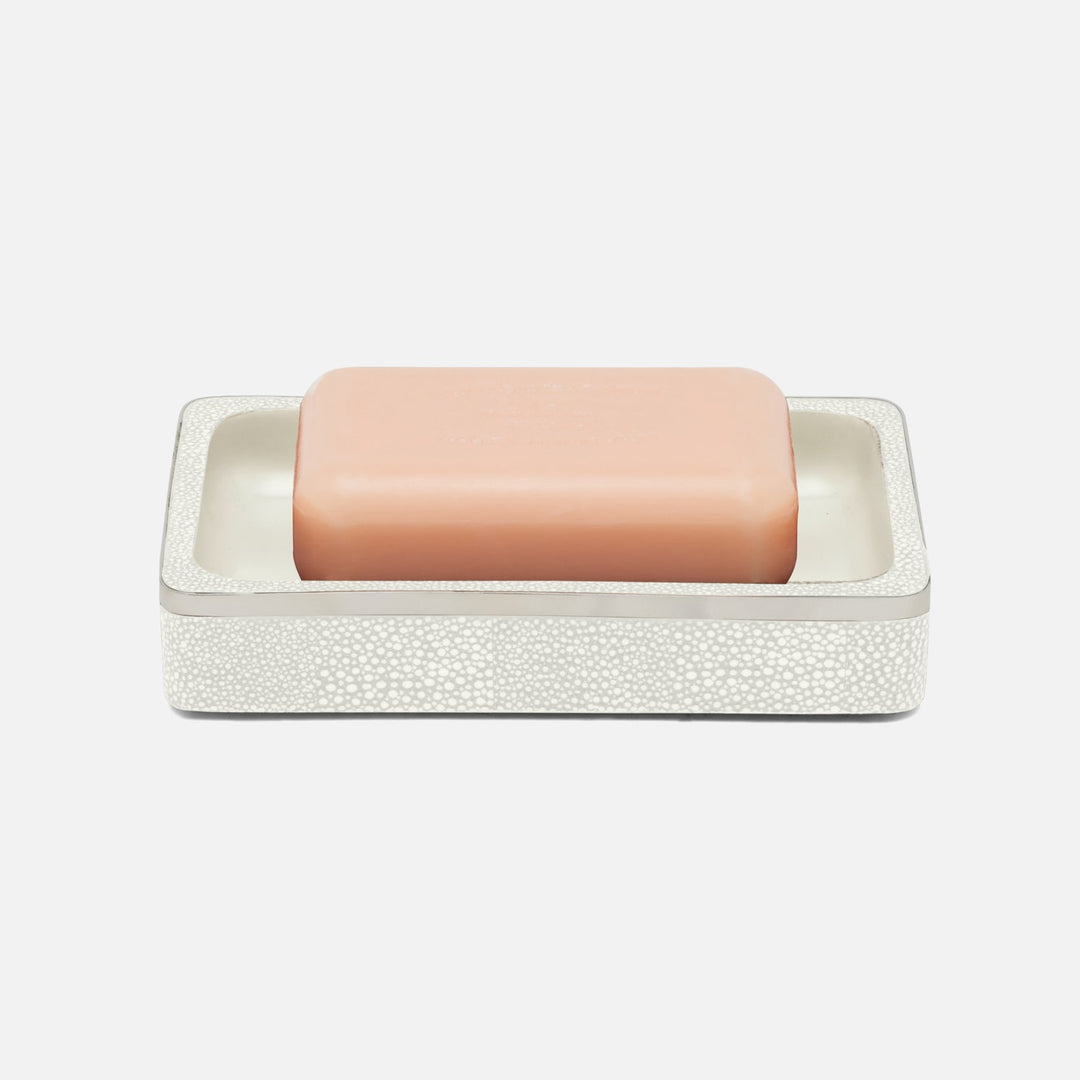 Bradford, Blanc Br/Silver, Soap Dish, Rectangular Straight, Realistic Faux Shagreen/Stainless Steel