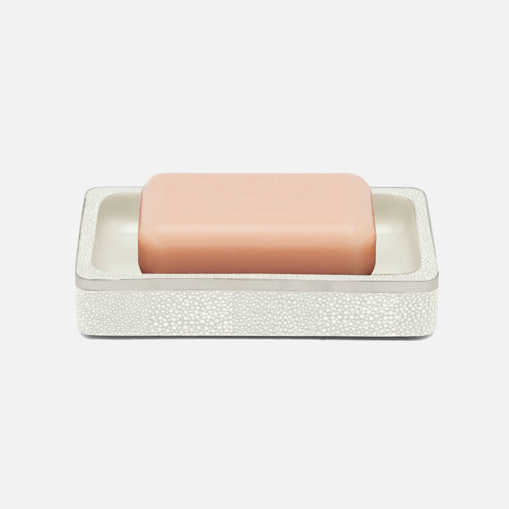 Bradford, Blanc Br/Silver, Soap Dish, Rectangular Straight, Realistic Faux Shagreen/Stainless Steel