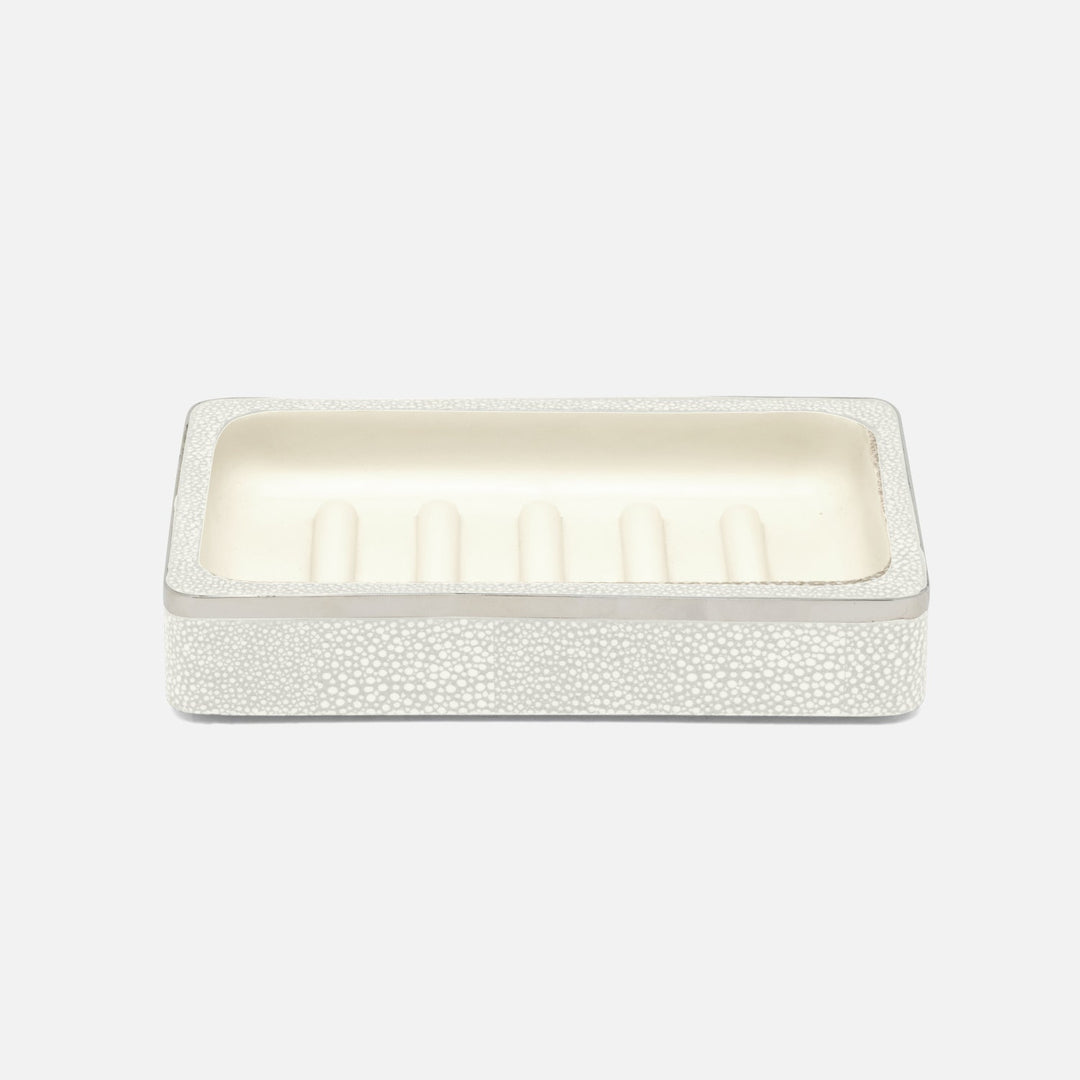 Bradford, Blanc Br/Silver, Soap Dish, Rectangular Straight, Realistic Faux Shagreen/Stainless Steel