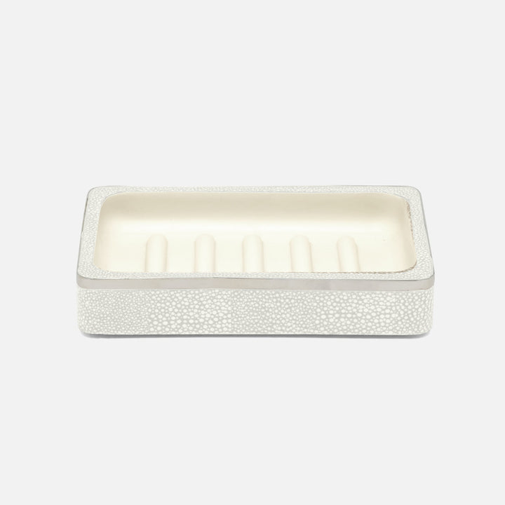 Bradford, Blanc Br/Silver, Soap Dish, Rectangular Straight, Realistic Faux Shagreen/Stainless Steel