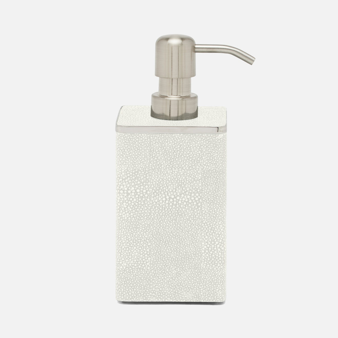 Bradford, Blanc Br/Silver, Soap Pump, Square Straight, Realistic Faux Shagreen/Stainless Steel