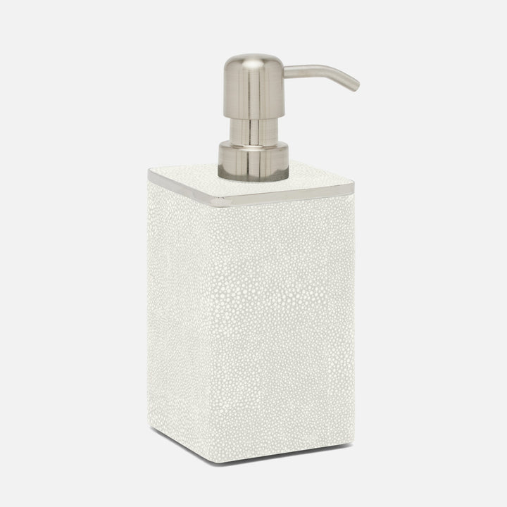 Bradford, Blanc Br/Silver, Soap Pump, Square Straight, Realistic Faux Shagreen/Stainless Steel