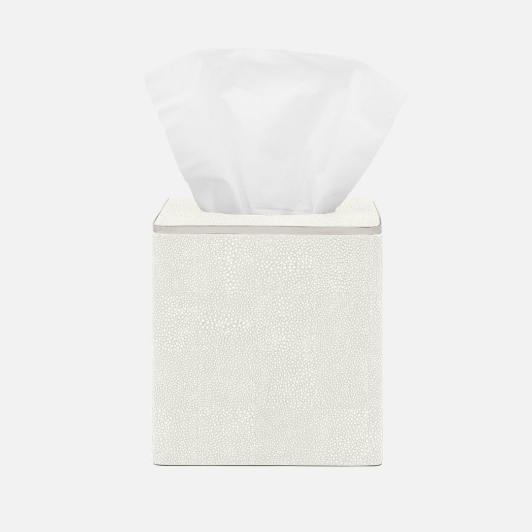Bradford, Blanc Br/Silver, Tissue Box, Square Straight, Realistic Faux Shagreen/Stainless Steel