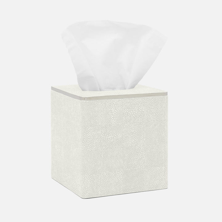 Bradford, Blanc Br/Silver, Tissue Box, Square Straight, Realistic Faux Shagreen/Stainless Steel
