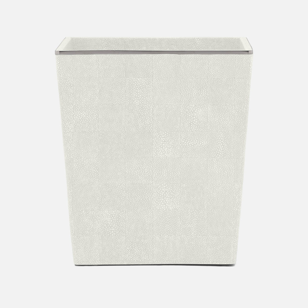 Bradford, Blanc Br/Silver, Wastebasket, Rectangular Tapered, Realistic Faux Shagreen/Stainless Steel
