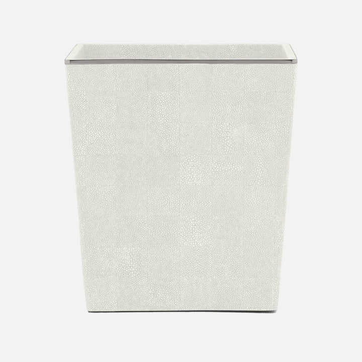 Bradford, Blanc Br/Silver, Wastebasket, Rectangular Tapered, Realistic Faux Shagreen/Stainless Steel
