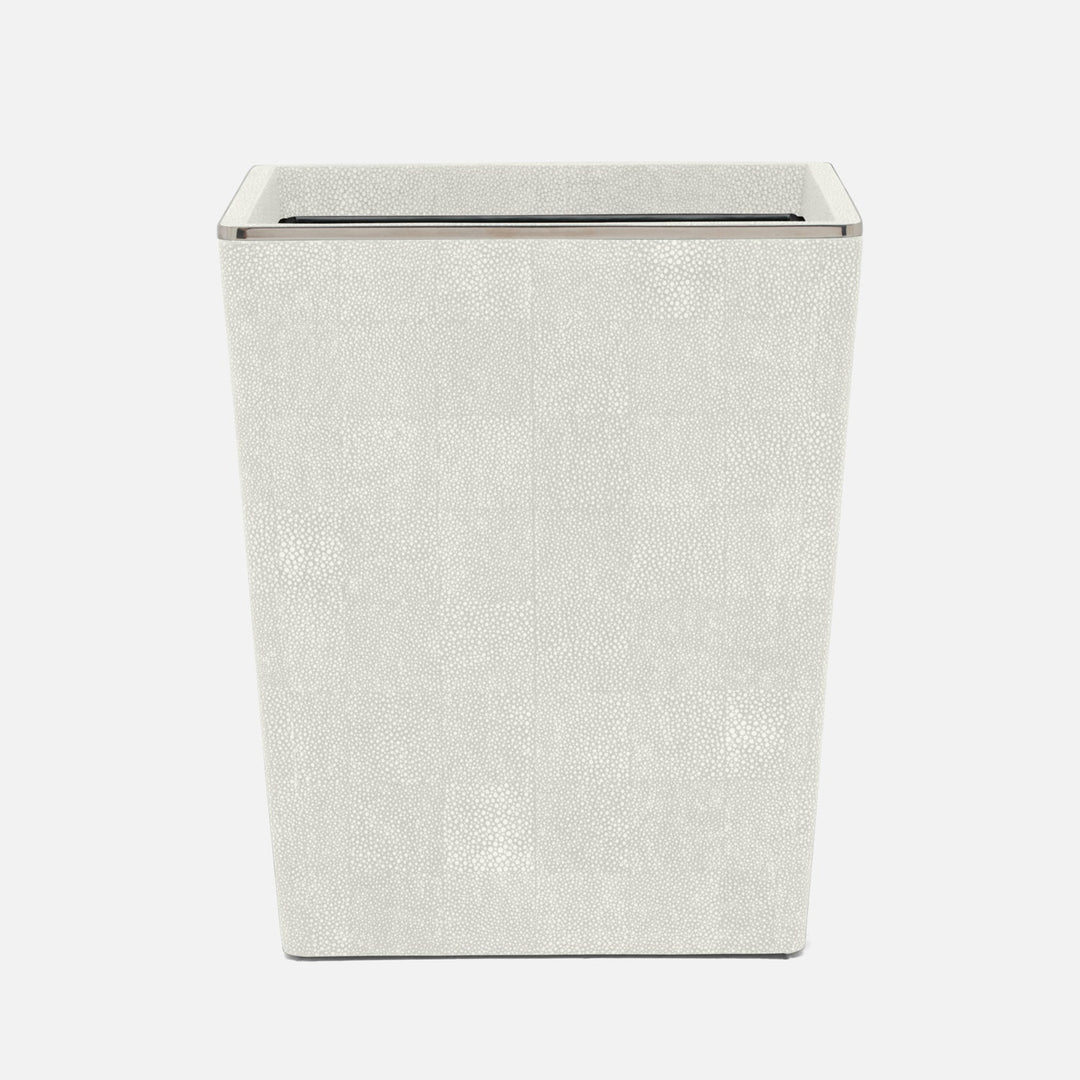 Bradford, Blanc Br/Silver, Wastebasket, Square Tapered, Realistic Faux Shagreen/Stainless Steel