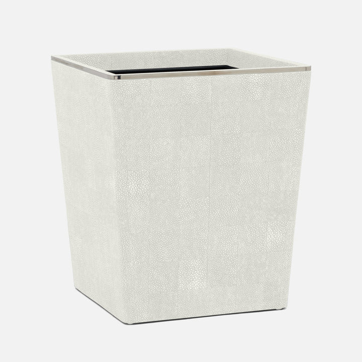 Bradford, Blanc Br/Silver, Wastebasket, Square Tapered, Realistic Faux Shagreen/Stainless Steel