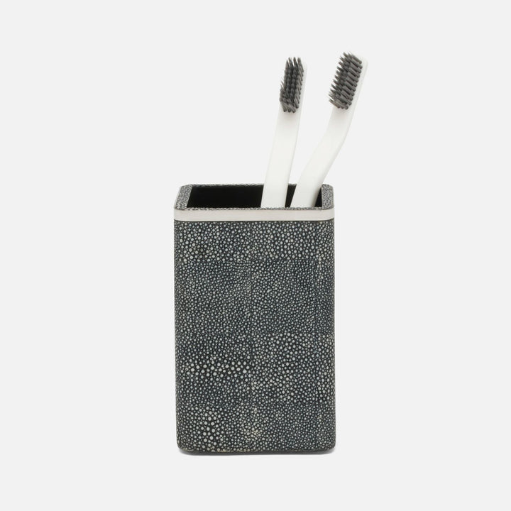 Bradford, Cool Gray/Silver, Brush Holder, Square Straight, Realistic Faux Shagreen/Stainless Steel