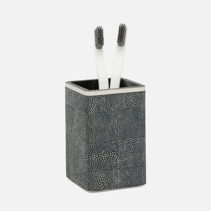 Bradford, Cool Gray/Silver, Brush Holder, Square Straight, Realistic Faux Shagreen/Stainless Steel