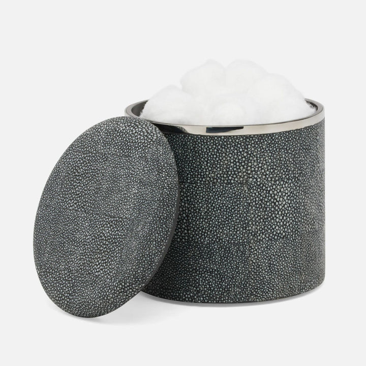 Bradford, Cool Gray/Silver, Canister, Large, Round, Realistic Faux Shagreen/Stainless Steel