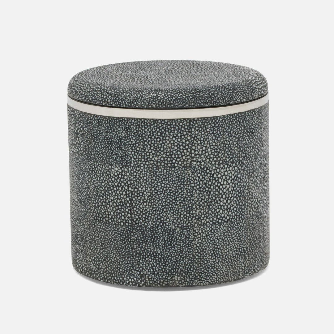 Bradford, Cool Gray/Silver, Canister, Large, Round, Realistic Faux Shagreen/Stainless Steel
