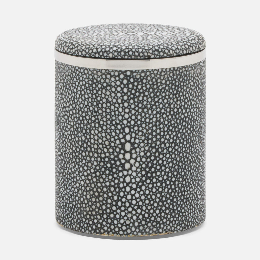 Bradford, Cool Gray/Silver, Canister, Small, Round, Realistic Faux Shagreen/Stainless Steel