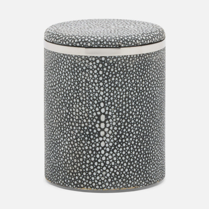 Bradford, Cool Gray/Silver, Canister, Small, Round, Realistic Faux Shagreen/Stainless Steel
