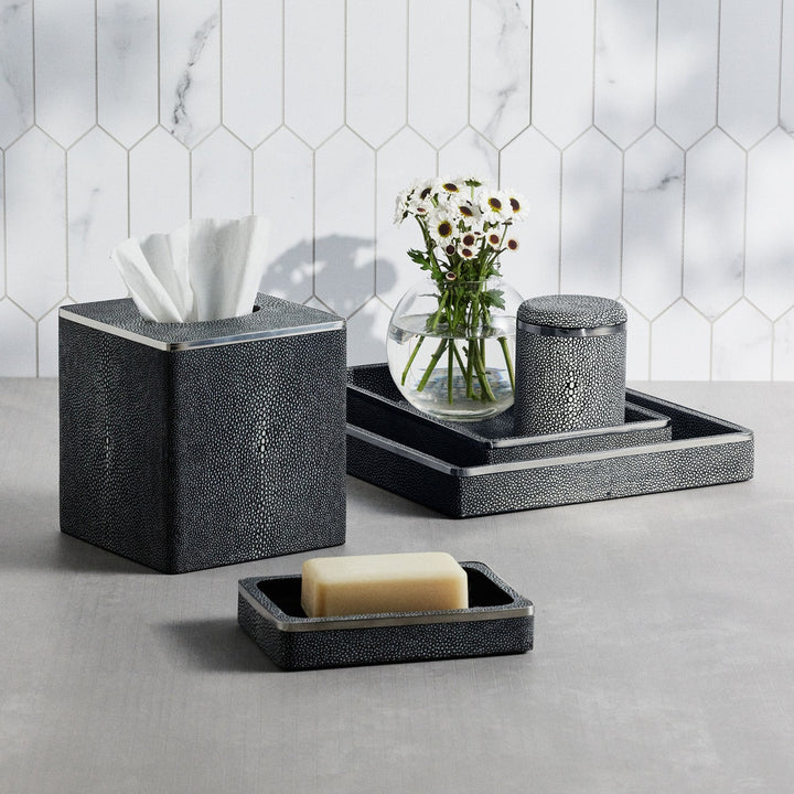 Bradford, Cool Gray/Silver, Canister, Small, Round, Realistic Faux Shagreen/Stainless Steel