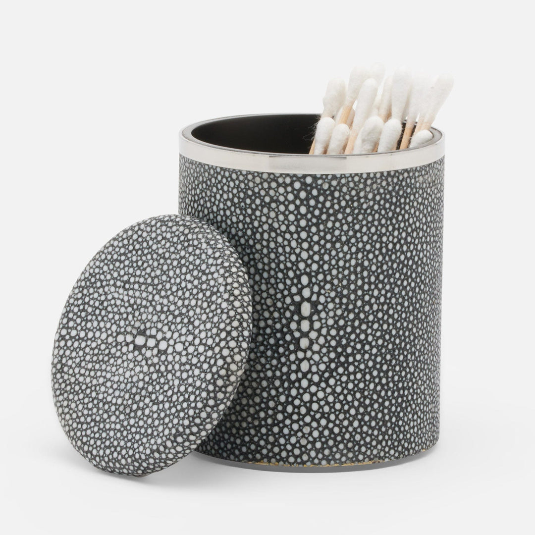 Bradford, Cool Gray/Silver, Canister, Small, Round, Realistic Faux Shagreen/Stainless Steel