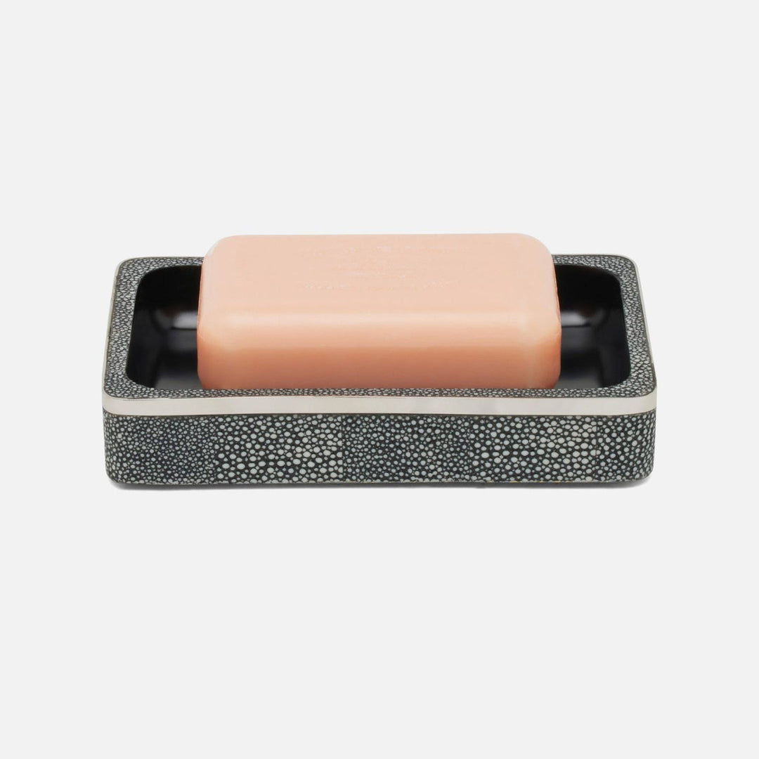 Bradford, Cool Gray/Silver, Soap Dish, Rectangular Straight, Realistic Faux Shagreen/Stainless Steel