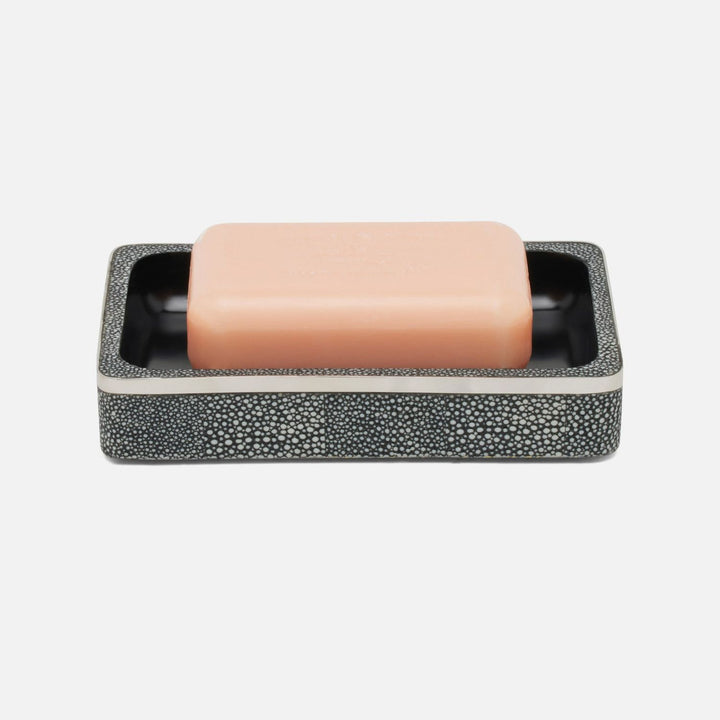 Bradford, Cool Gray/Silver, Soap Dish, Rectangular Straight, Realistic Faux Shagreen/Stainless Steel