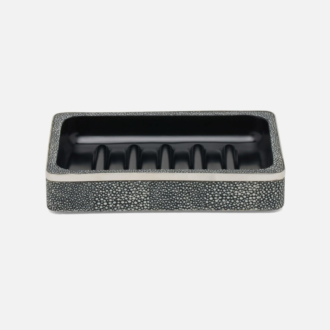 Bradford, Cool Gray/Silver, Soap Dish, Rectangular Straight, Realistic Faux Shagreen/Stainless Steel