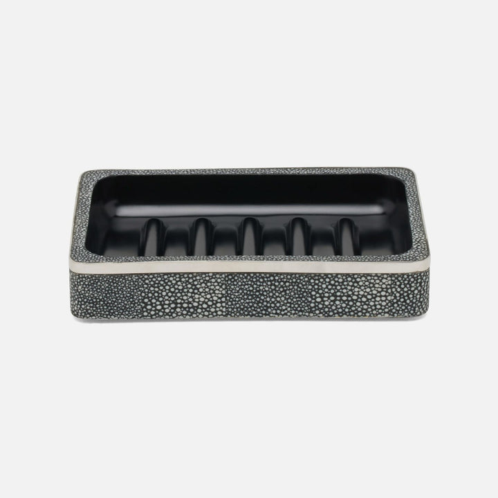 Bradford, Cool Gray/Silver, Soap Dish, Rectangular Straight, Realistic Faux Shagreen/Stainless Steel