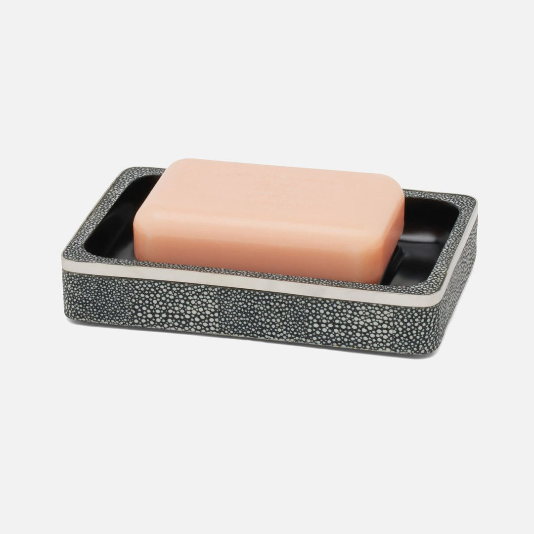 Bradford, Cool Gray/Silver, Soap Dish, Rectangular Straight, Realistic Faux Shagreen/Stainless Steel