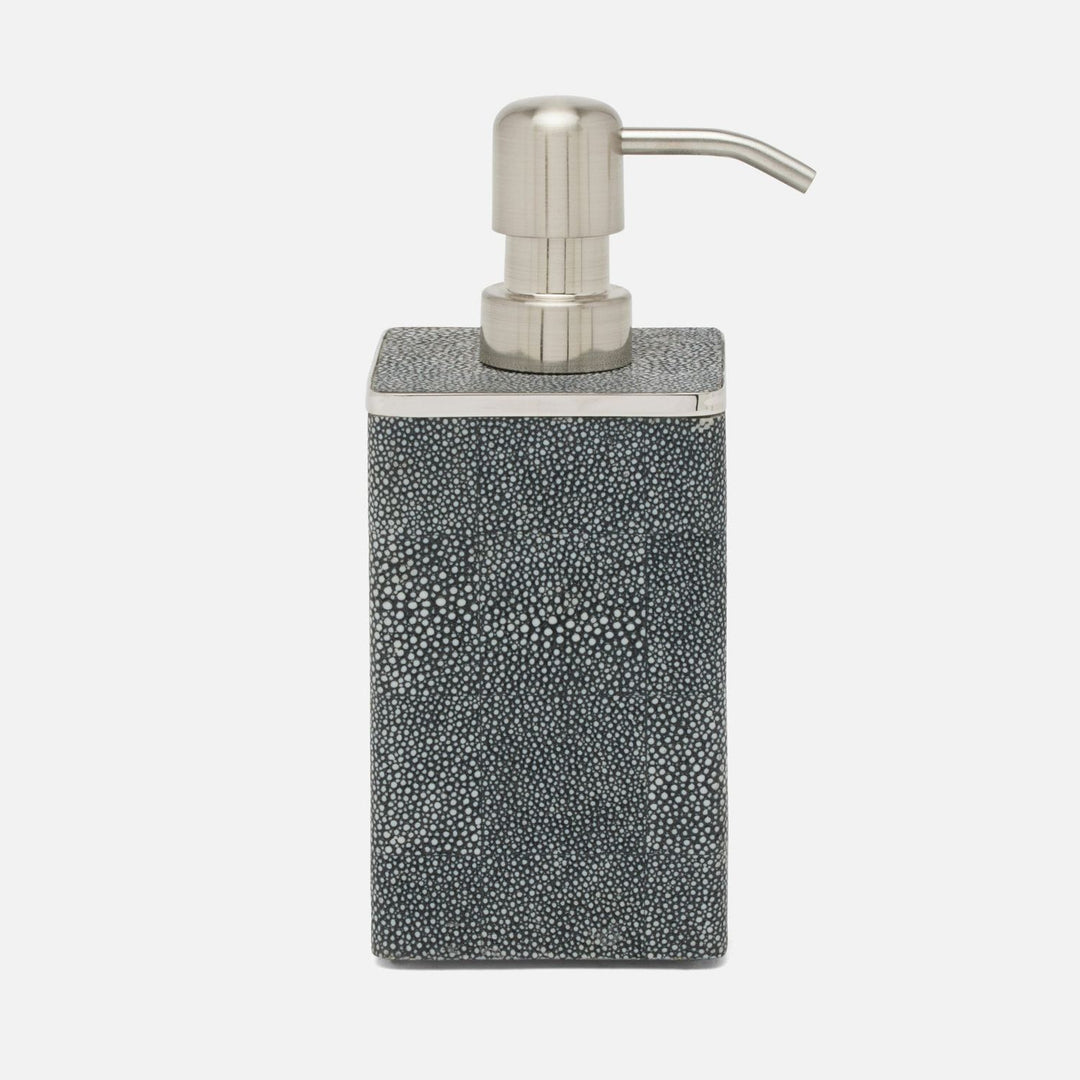 Bradford, Cool Gray/Silver, Soap Pump, Square Straight, Realistic Faux Shagreen/Stainless Steel