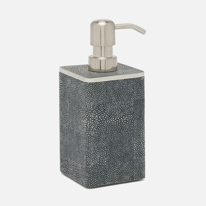 Bradford, Cool Gray/Silver, Soap Pump, Square Straight, Realistic Faux Shagreen/Stainless Steel