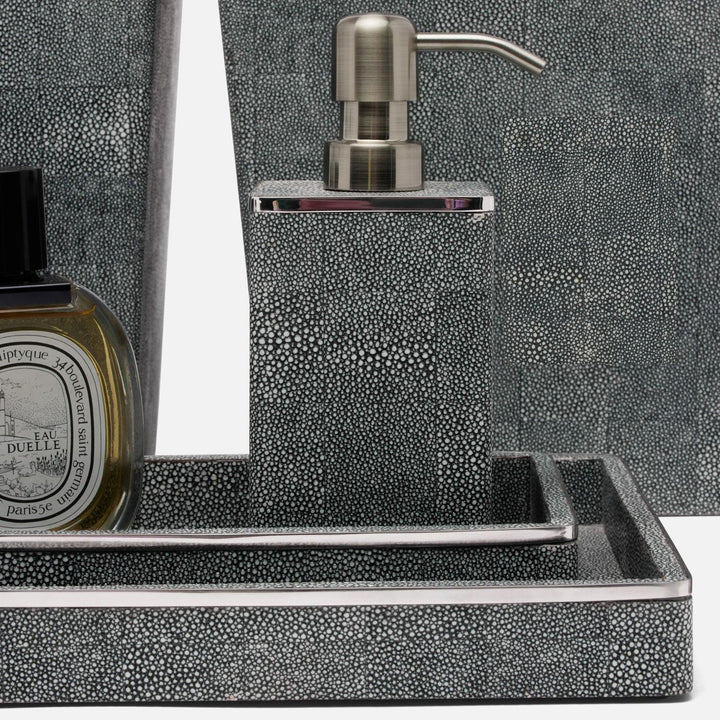 Bradford, Cool Gray/Silver, Soap Pump, Square Straight, Realistic Faux Shagreen/Stainless Steel