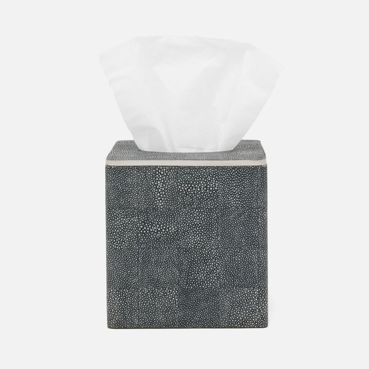 Bradford, Cool Gray/Silver, Tissue Box, Square Straight, Realistic Faux Shagreen/Stainless Steel