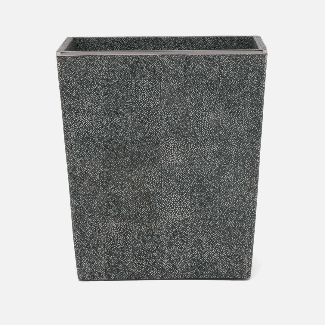 Bradford, Cool Gray/Silver, Wastebasket, Rectangular Tapered, Realistic Faux Shagreen/Stainless Stee