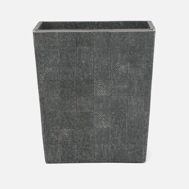 Bradford, Cool Gray/Silver, Wastebasket, Rectangular Tapered, Realistic Faux Shagreen/Stainless Stee