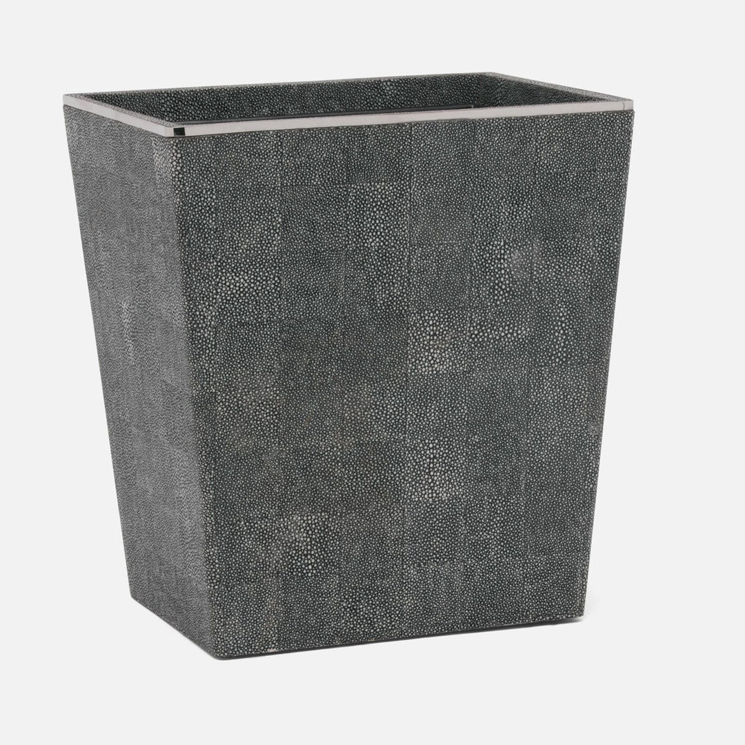 Bradford, Cool Gray/Silver, Wastebasket, Rectangular Tapered, Realistic Faux Shagreen/Stainless Stee