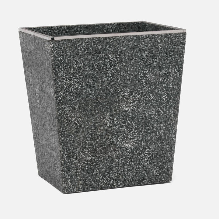 Bradford, Cool Gray/Silver, Wastebasket, Rectangular Tapered, Realistic Faux Shagreen/Stainless Stee