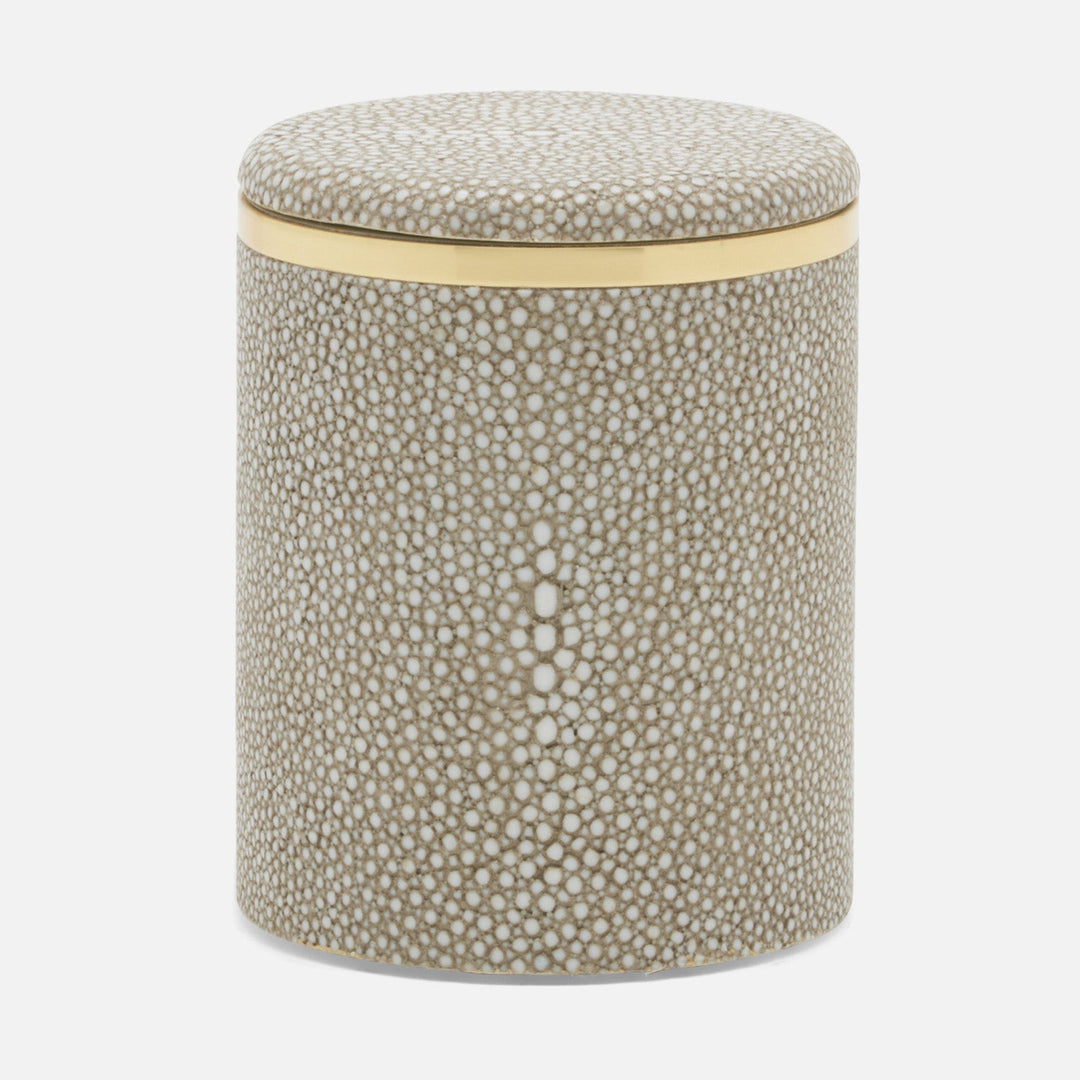 Bradford, Sand/Gold, Canister, Small, Round, Realistic Faux Shagreen/Brass