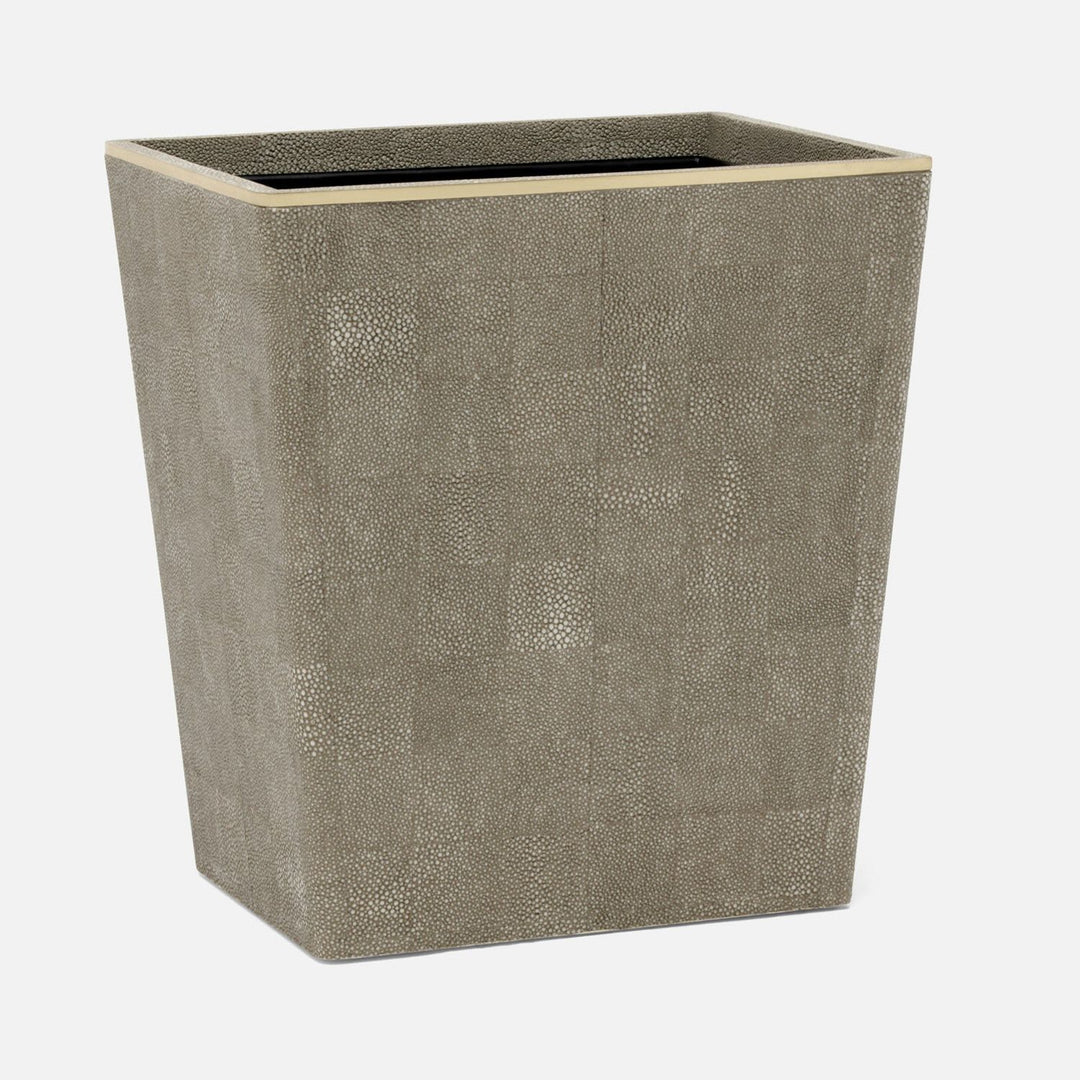 Bradford, Sand/Gold, Wastebasket, Rectangular Tapered, Realistic Faux Shagreen/Brass