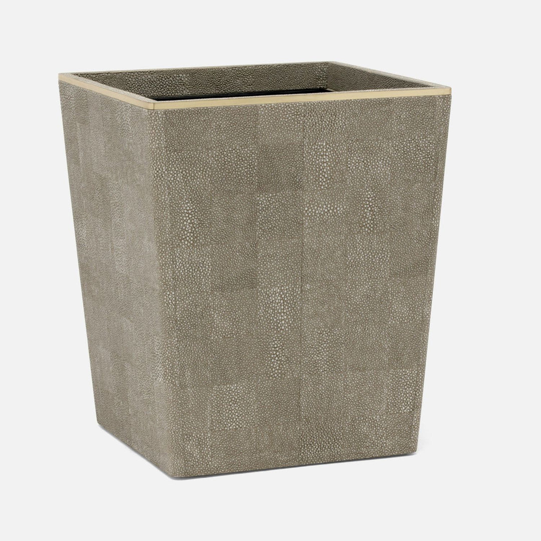 Bradford, Sand/Gold, Wastebasket, Square Tapered, Realistic Faux Shagreen/Brass