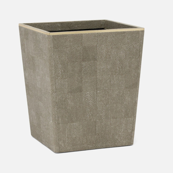 Bradford, Sand/Gold, Wastebasket, Square Tapered, Realistic Faux Shagreen/Brass