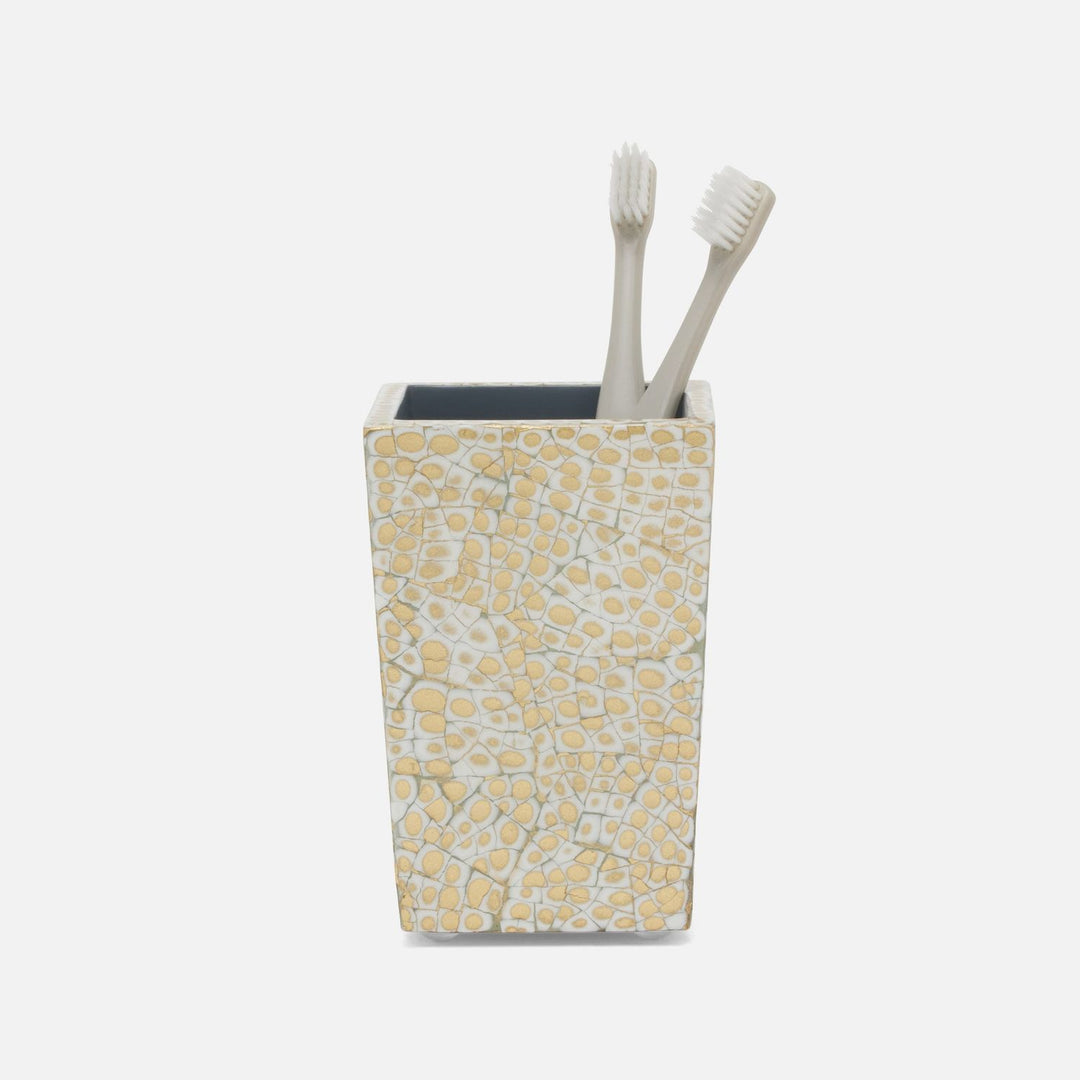Callas, Gold/White, Brush Holder, Square Straight, Lacquered Eggshell