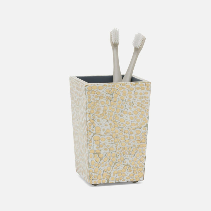 Callas, Gold/White, Brush Holder, Square Straight, Lacquered Eggshell