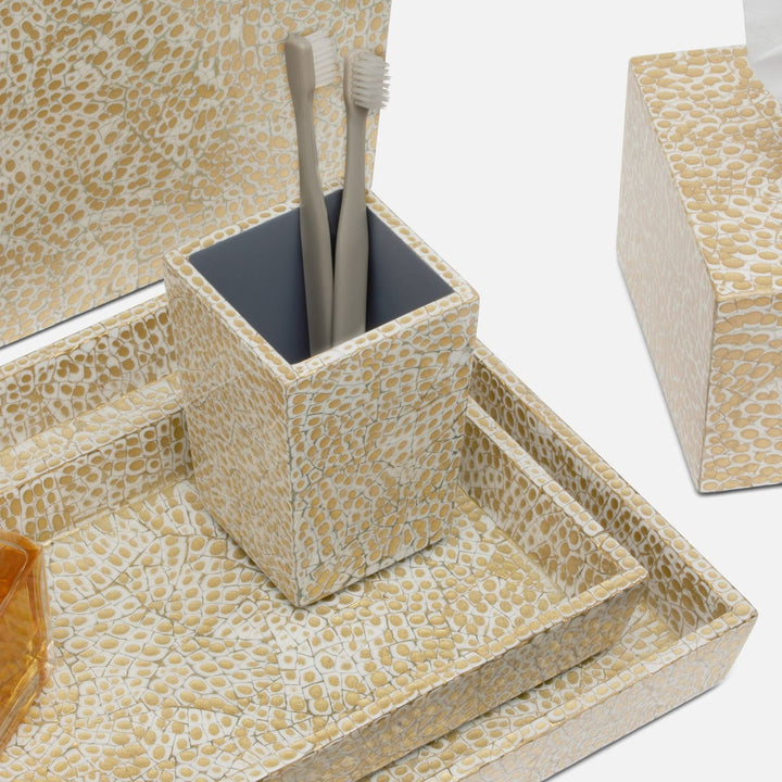 Callas, Gold/White, Brush Holder, Square Straight, Lacquered Eggshell