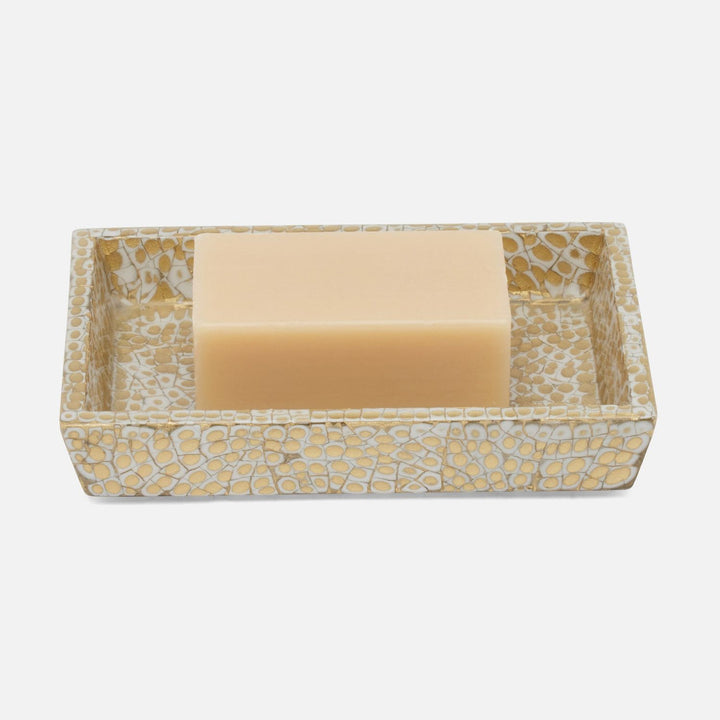 Callas, Gold/White, Soap Dish, Rectangular Straight, Lacquered Eggshell