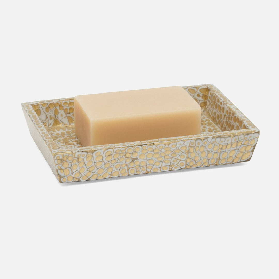 Callas, Gold/White, Soap Dish, Rectangular Straight, Lacquered Eggshell